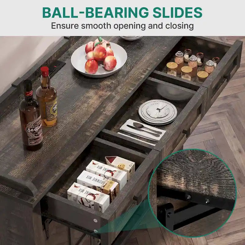 Meuble buffet de ferme avec porte coulissante style grange, porte-bouteilles et prise USB