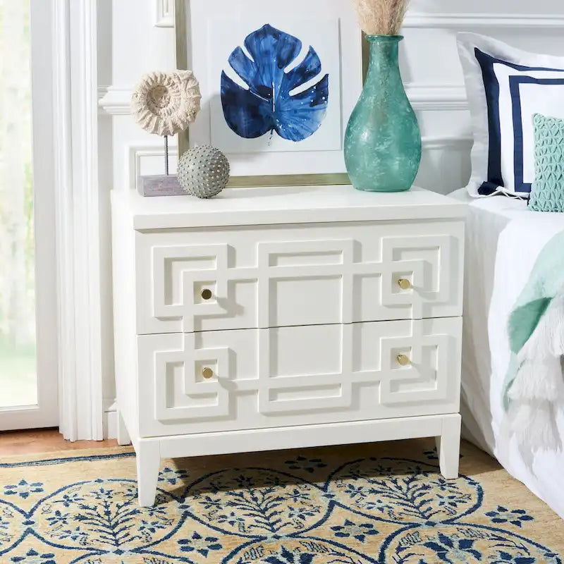 SAFAVIEH Zoey White/Gold 2-Drawer Nightstand