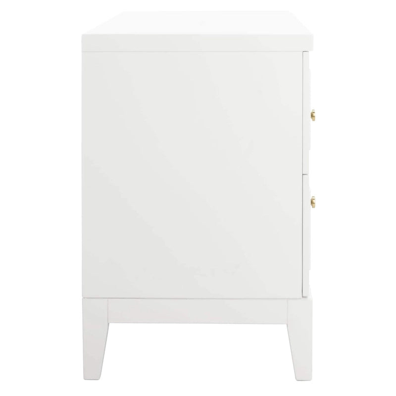 Table de chevet 2 tiroirs blanc et or, chambre chic chinoise brillante