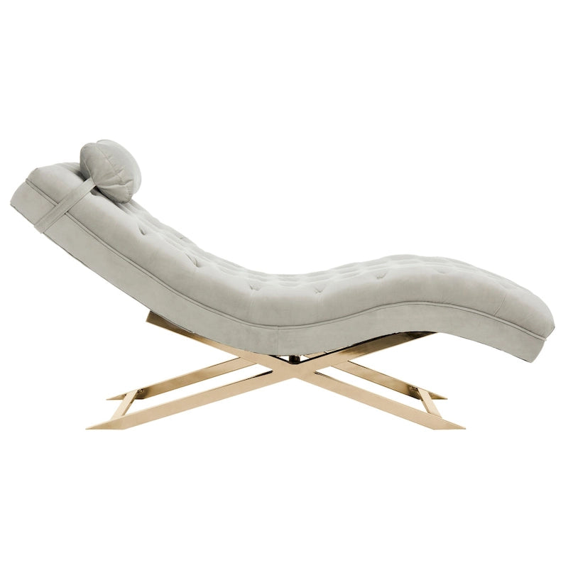 Chaise longue en velours avec base chromée et coussin rond