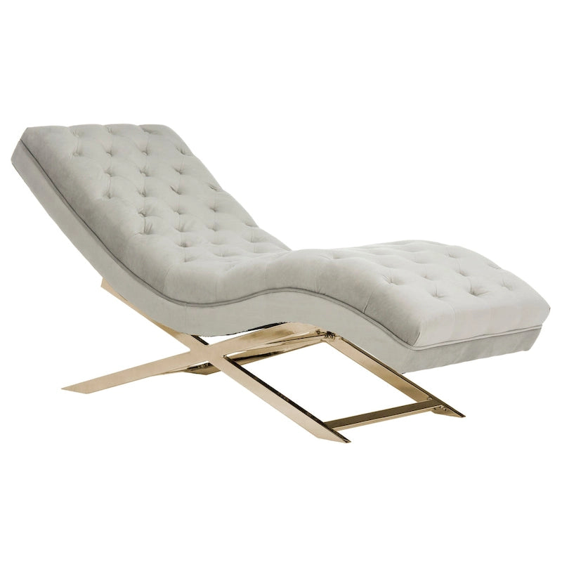 Chaise longue en velours avec base chromée et coussin rond