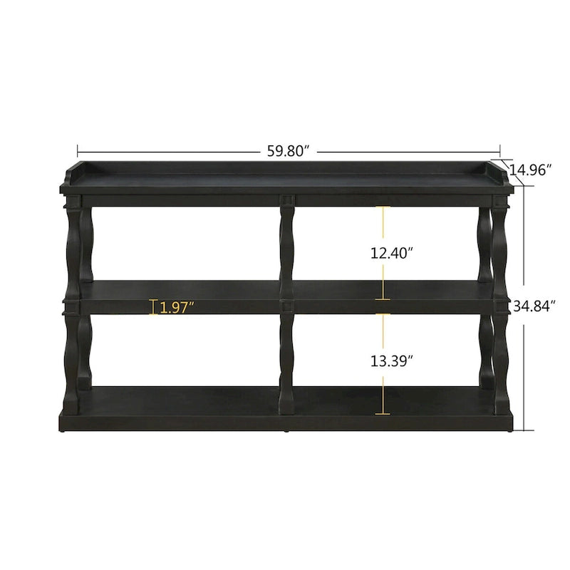 Console de rangement ouverte à 3 niveaux avec pieds en colonnes romaines, bleu marine