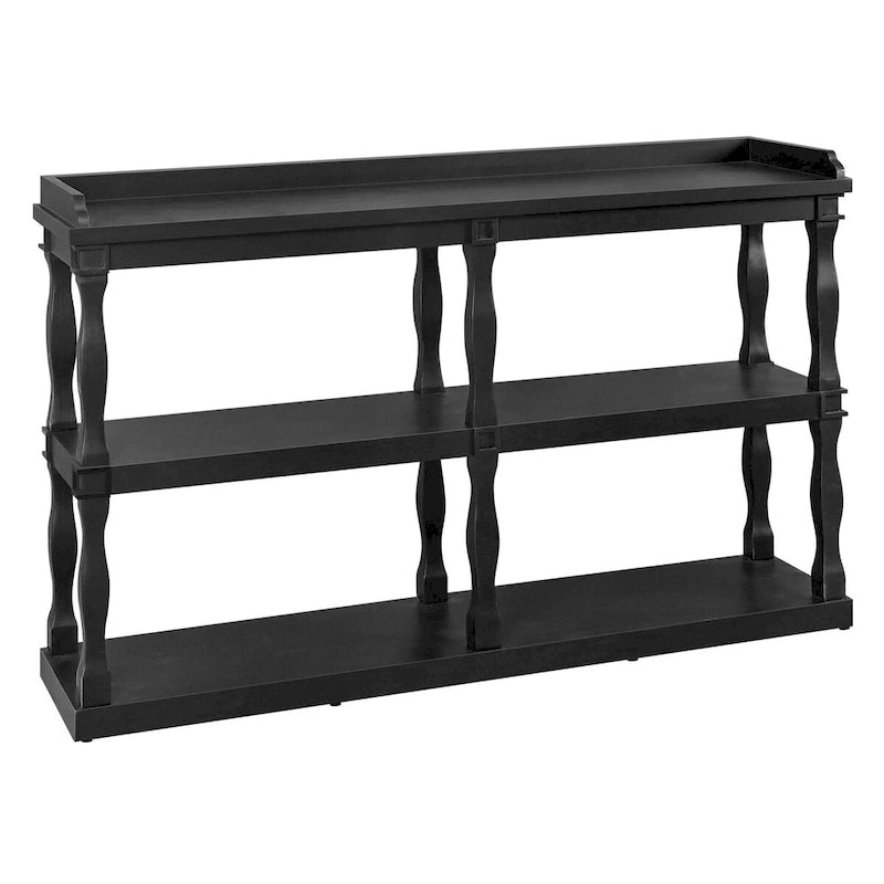 Console de rangement ouverte à 3 niveaux avec pieds en colonnes romaines, bleu marine