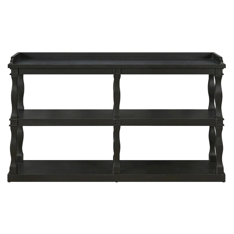 Console de rangement ouverte à 3 niveaux avec pieds en colonnes romaines, bleu marine