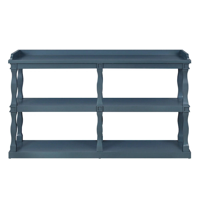 Console de rangement ouverte à 3 niveaux avec pieds en colonnes romaines, bleu marine