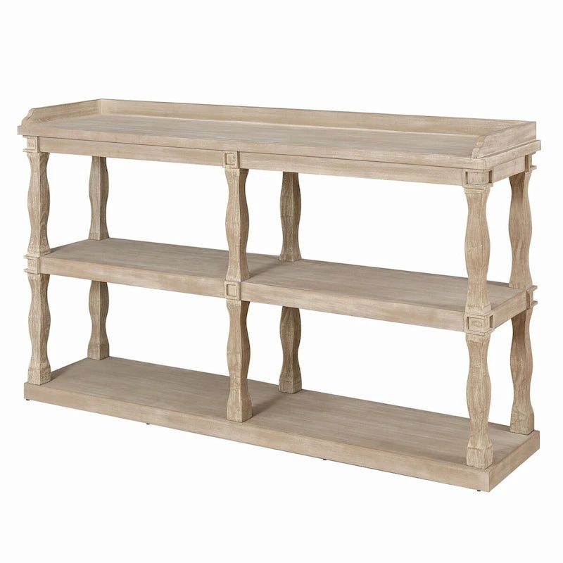 Console de rangement ouverte à 3 niveaux avec pieds en colonnes romaines, bleu marine