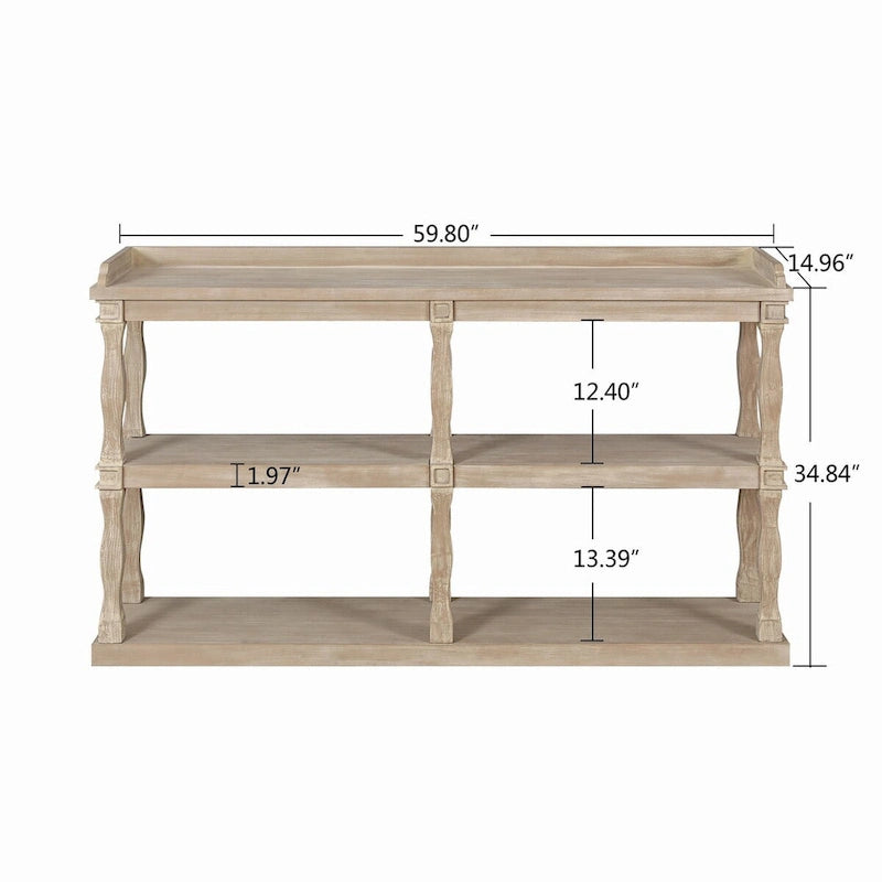 Console de rangement ouverte à 3 niveaux avec pieds en colonnes romaines, bleu marine