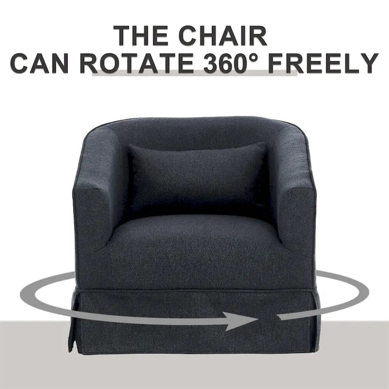 Fauteuil d'appoint pivotant en lin avec ottoman rond beige