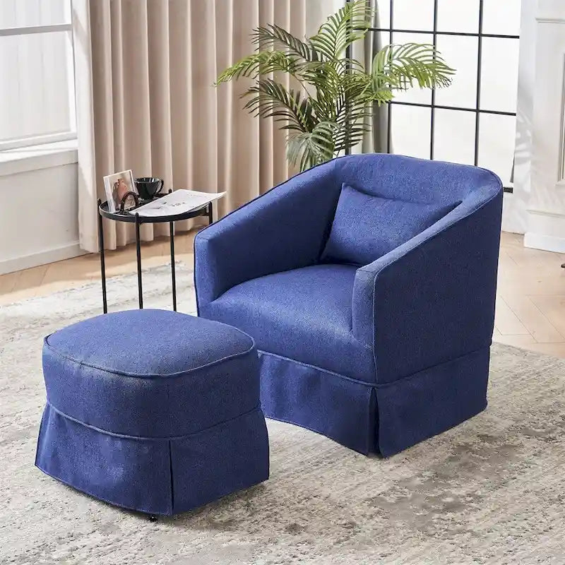 Fauteuil d'appoint pivotant en lin avec ottoman rond beige