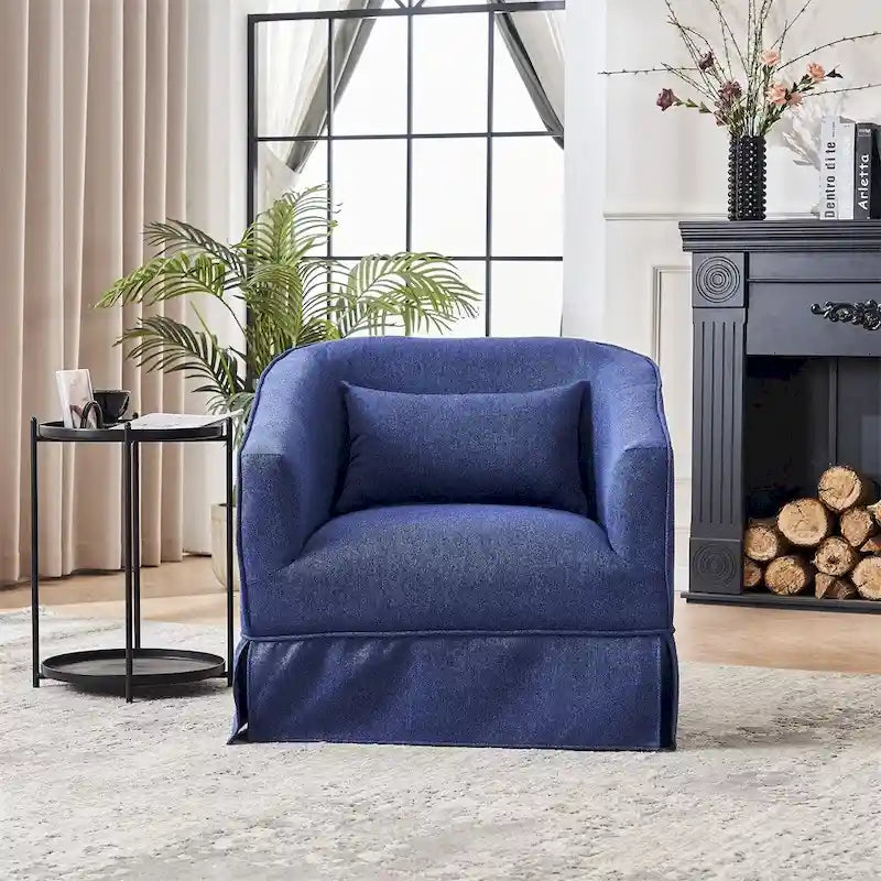Fauteuil d'appoint pivotant en lin avec ottoman rond beige