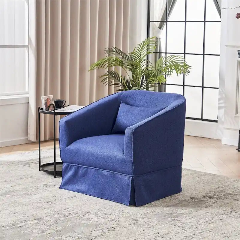 Fauteuil d'appoint pivotant en lin avec ottoman rond beige