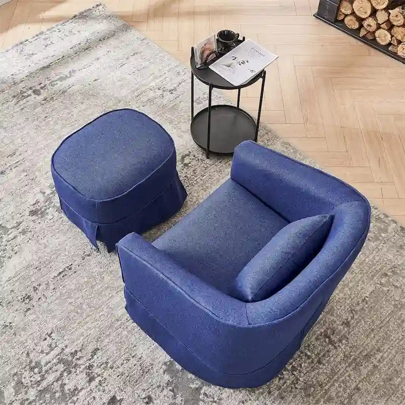 Fauteuil d'appoint pivotant en lin avec ottoman rond beige