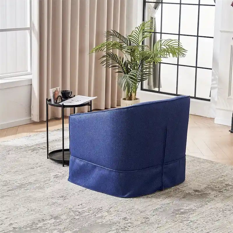 Fauteuil d'appoint pivotant en lin avec ottoman rond beige