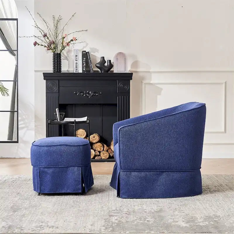 Fauteuil d'appoint pivotant en lin avec ottoman rond beige