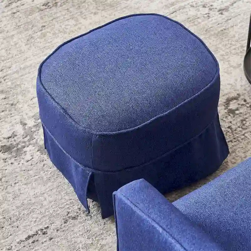 Fauteuil d'appoint pivotant en lin avec ottoman rond beige