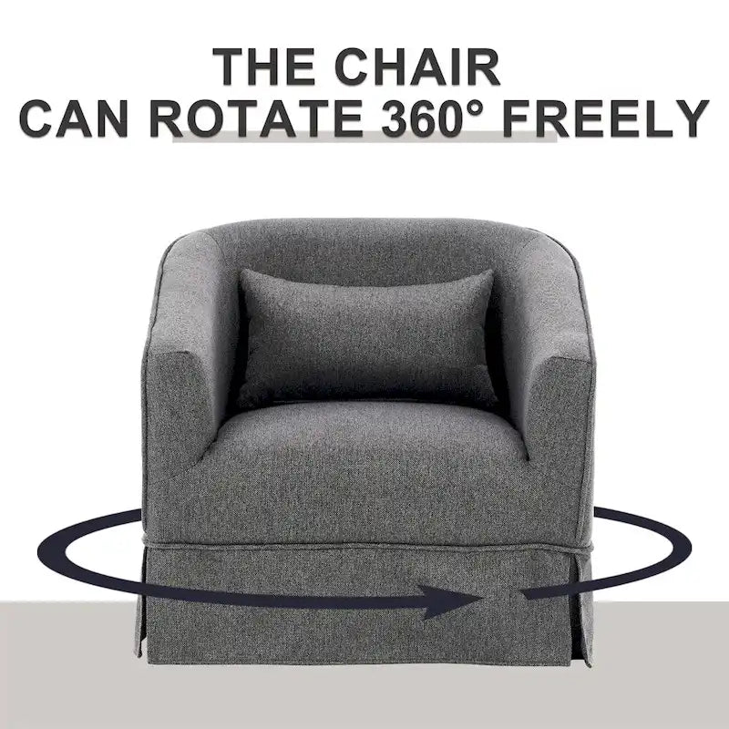Fauteuil d'appoint pivotant en lin avec ottoman rond beige