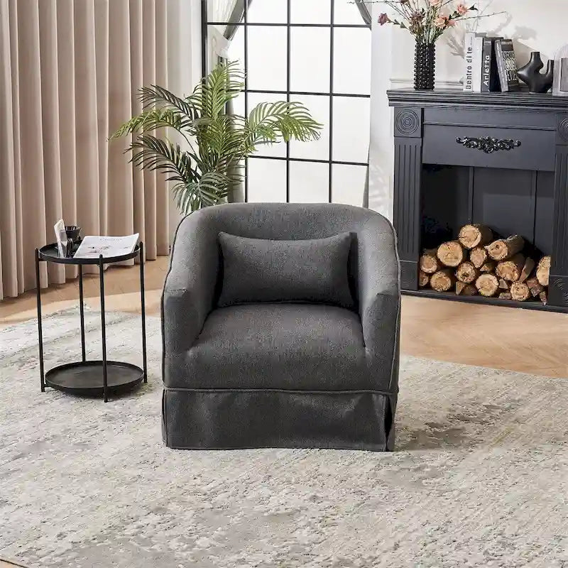 Fauteuil d'appoint pivotant en lin avec ottoman rond beige