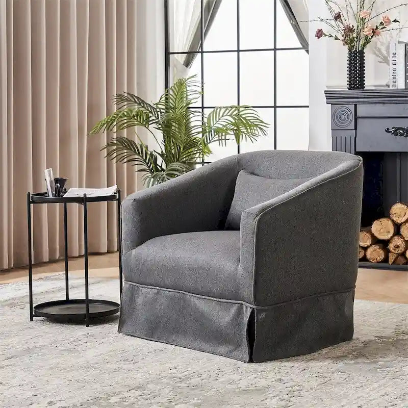 Fauteuil d'appoint pivotant en lin avec ottoman rond beige