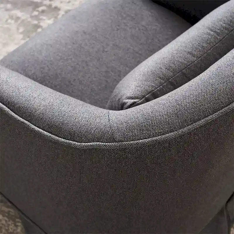 Fauteuil d'appoint pivotant en lin avec ottoman rond beige