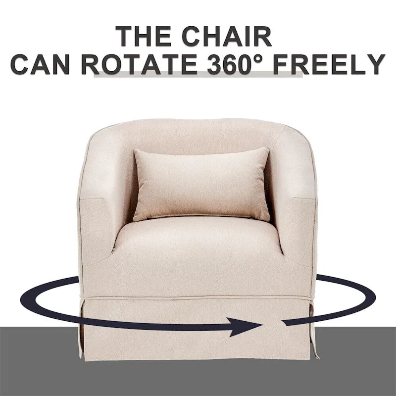 Fauteuil d'appoint pivotant en lin avec ottoman rond beige
