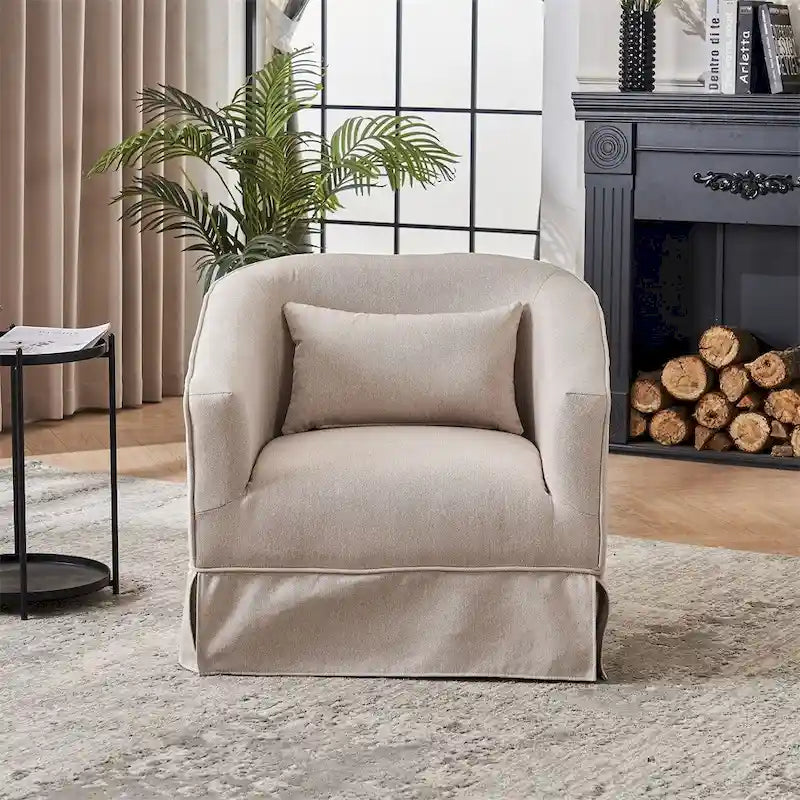 Fauteuil d'appoint pivotant en lin avec ottoman rond beige