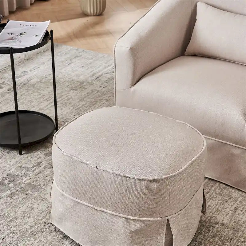Fauteuil d'appoint pivotant en lin avec ottoman rond beige