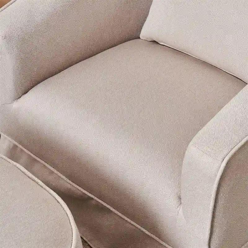 Fauteuil d'appoint pivotant en lin avec ottoman rond beige