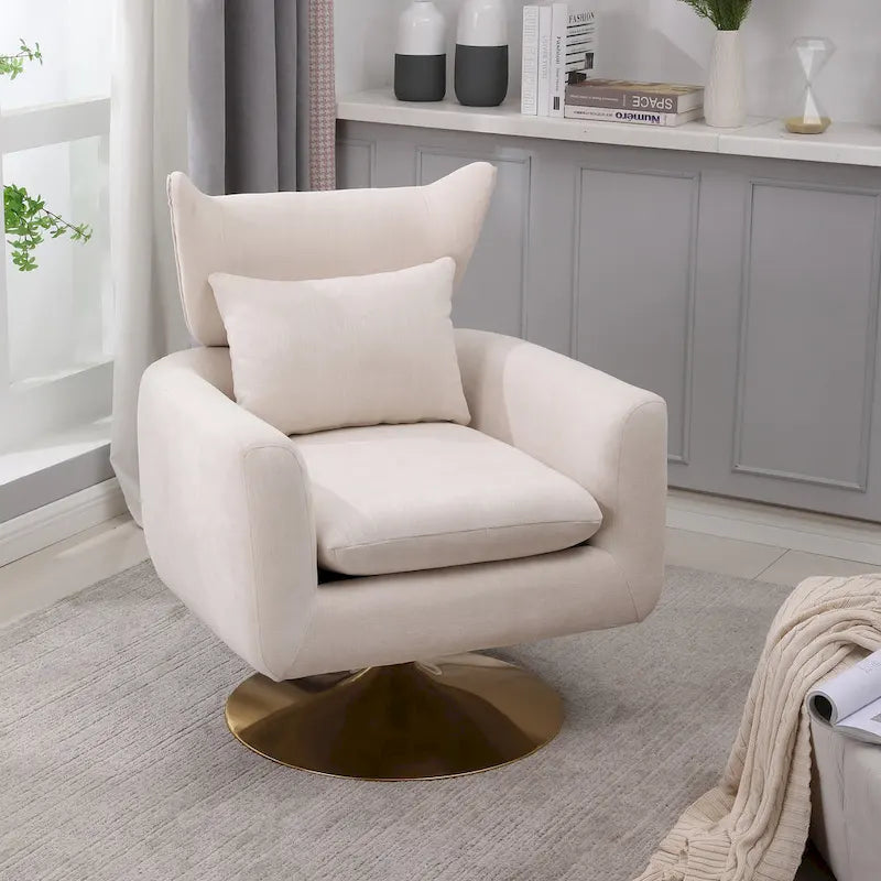 Fauteuil pivotant à 360 degrés en lin avec base dorée style moderne