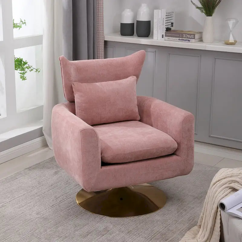 Fauteuil pivotant à 360 degrés en lin avec base dorée style moderne