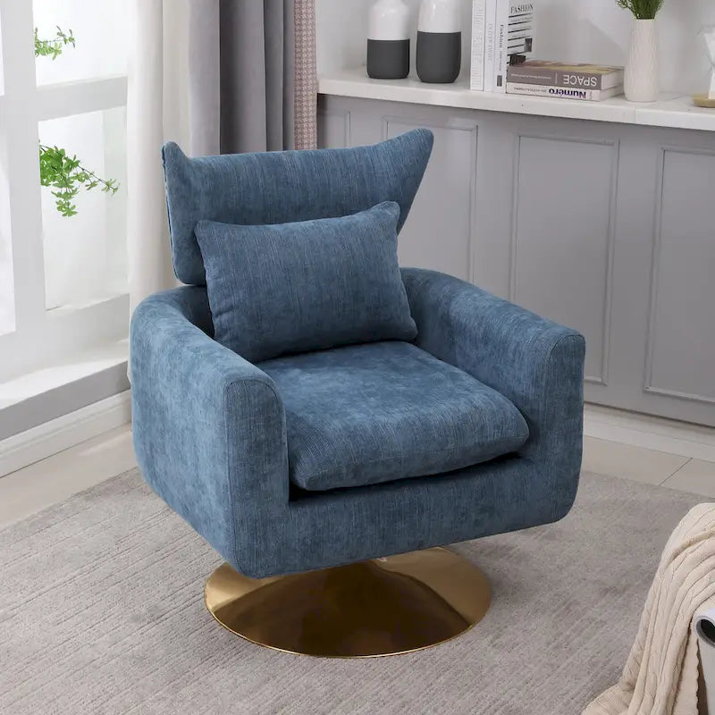 Fauteuil pivotant à 360 degrés en lin avec base dorée style moderne