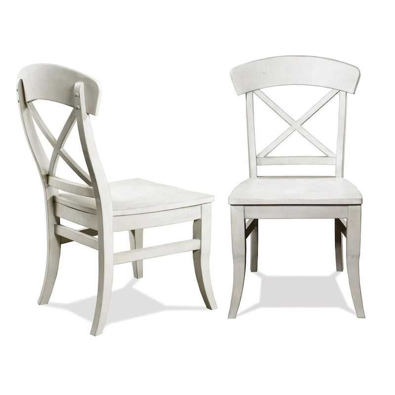 Chaise de salle à manger en bois massif à dossier en X, assise galbée, blanc fumé
