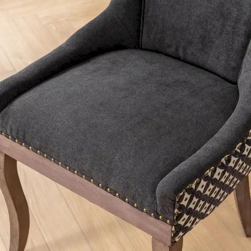 Chaise de salle à manger capitonnée à dossier haut, clous décoratifs bronze, pieds en bois massif, noire