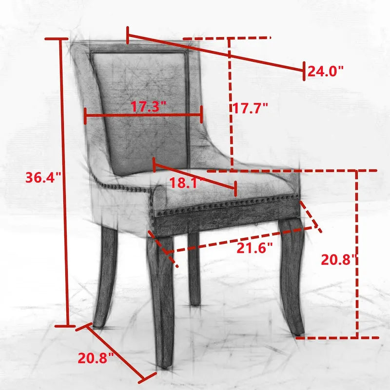 Chaise de salle à manger capitonnée à dossier haut, clous décoratifs bronze, pieds en bois massif, noire