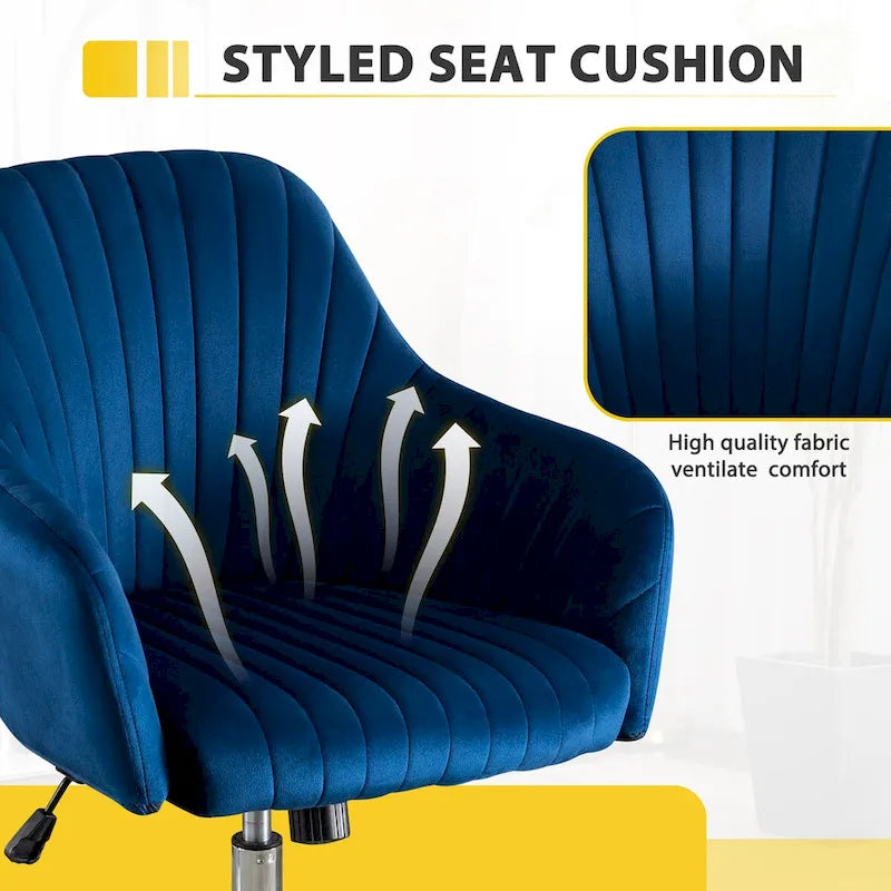 Fauteuil de bureau pivotant en velours capitonné avec hauteur et accoudoirs réglables, multicolore
