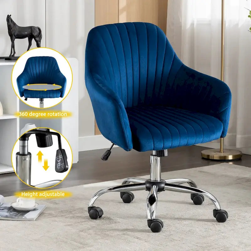 Fauteuil de bureau pivotant en velours capitonné avec hauteur et accoudoirs réglables, multicolore