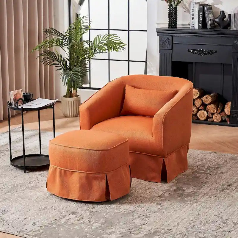 Fauteuil pivotant avec accoudoirs en lin et base en métal noir beige