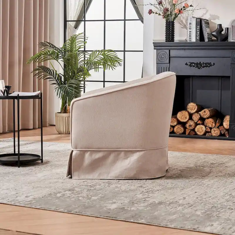 Fauteuil pivotant avec accoudoirs en lin et base en métal noir beige