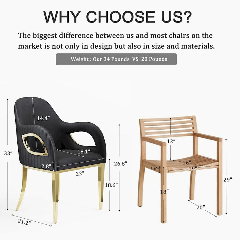 Fauteuil rembourré en velours noir avec accoudoirs dorés découpés