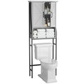 Meuble de rangement de salle de bain au-dessus des toilettes avec portes de grange Étagère ouverte Cadre en métal noir Blanc crème