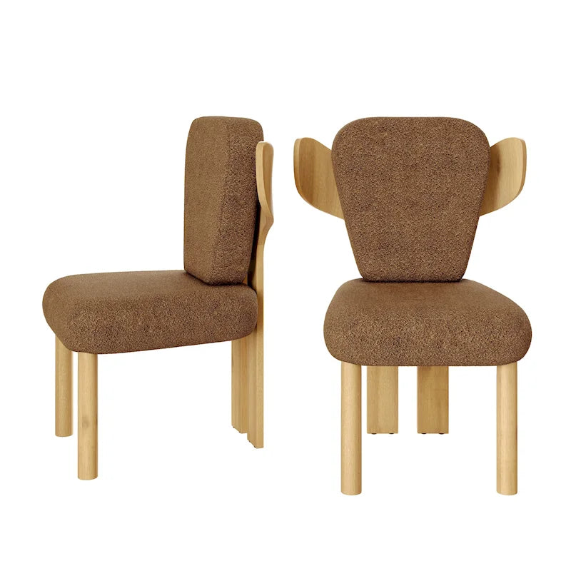 Chaise de salle à manger capitonnée en tissu peluche Wingback avec pieds en bois massif