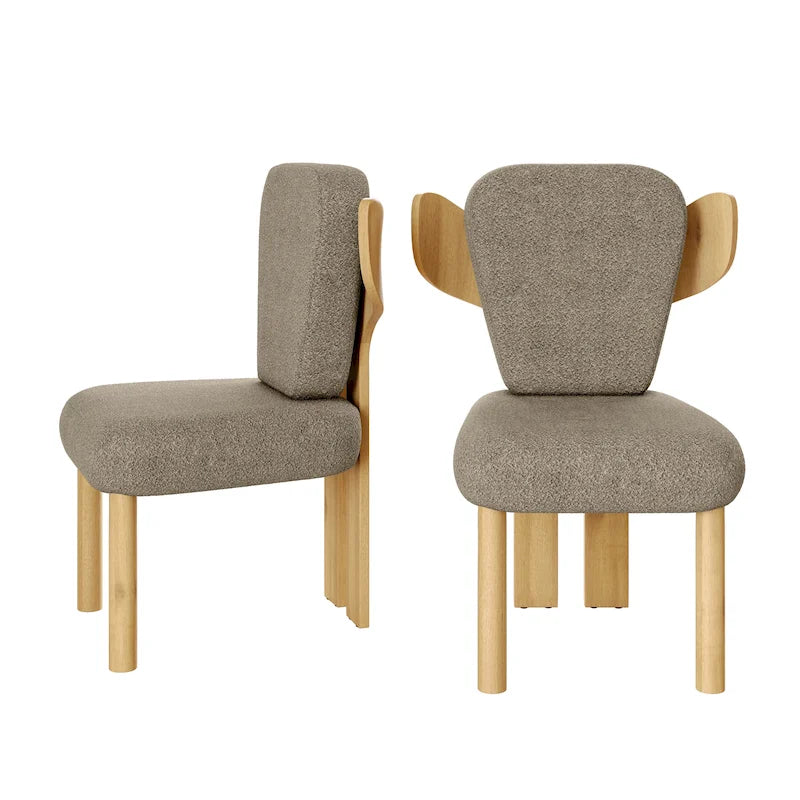 Chaise de salle à manger capitonnée en tissu peluche Wingback avec pieds en bois massif