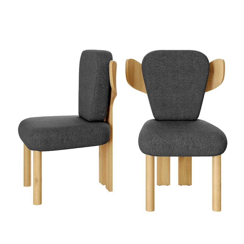 Chaise de salle à manger capitonnée en tissu peluche Wingback avec pieds en bois massif