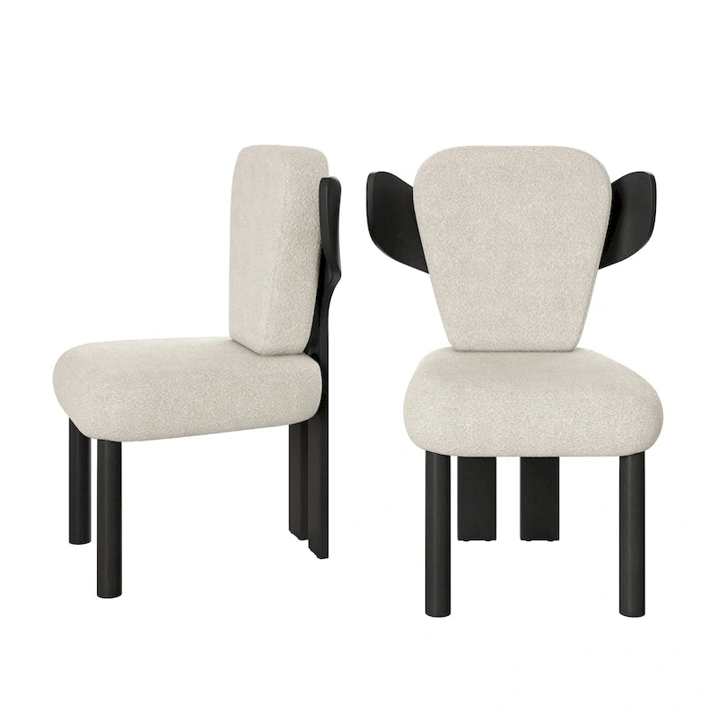 Chaise de salle à manger capitonnée en tissu peluche Wingback avec pieds en bois massif
