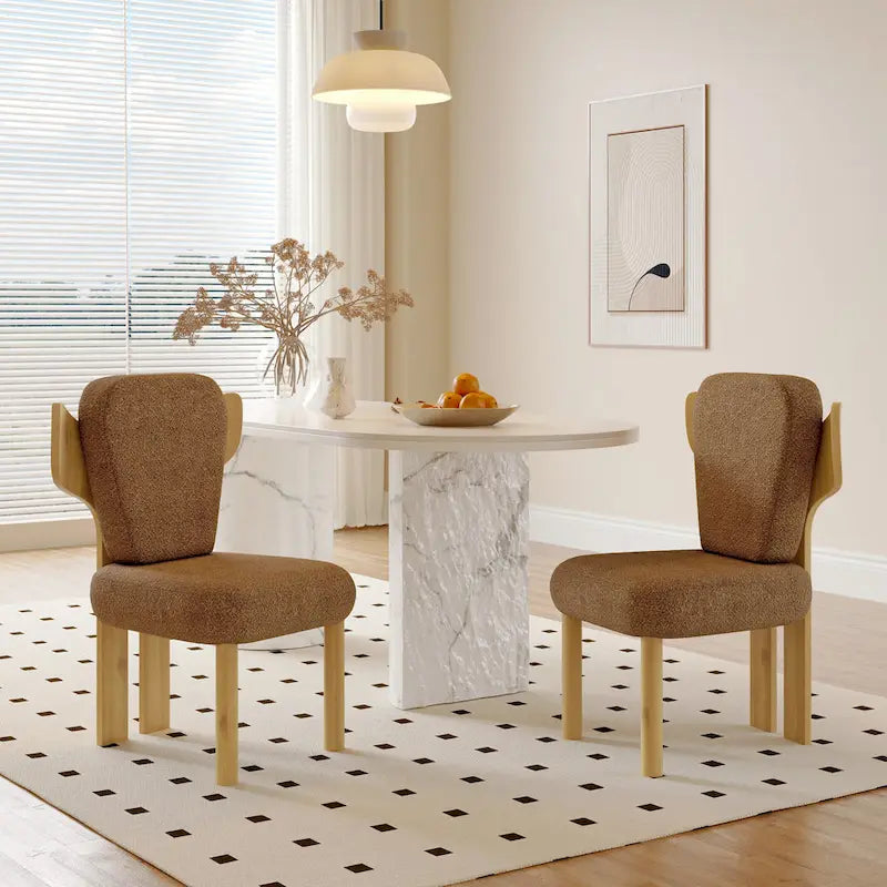 Corvus Delhi Teddy Fabric Upholstery Dining Chairs with Wood Legs (Set of 2)