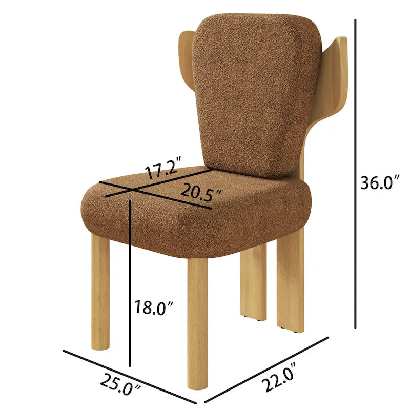 Chaise de salle à manger capitonnée en tissu peluche Wingback avec pieds en bois massif