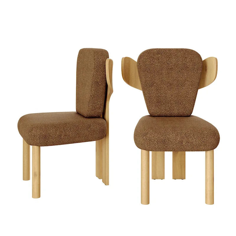 Chaise de salle à manger capitonnée en tissu peluche Wingback avec pieds en bois massif