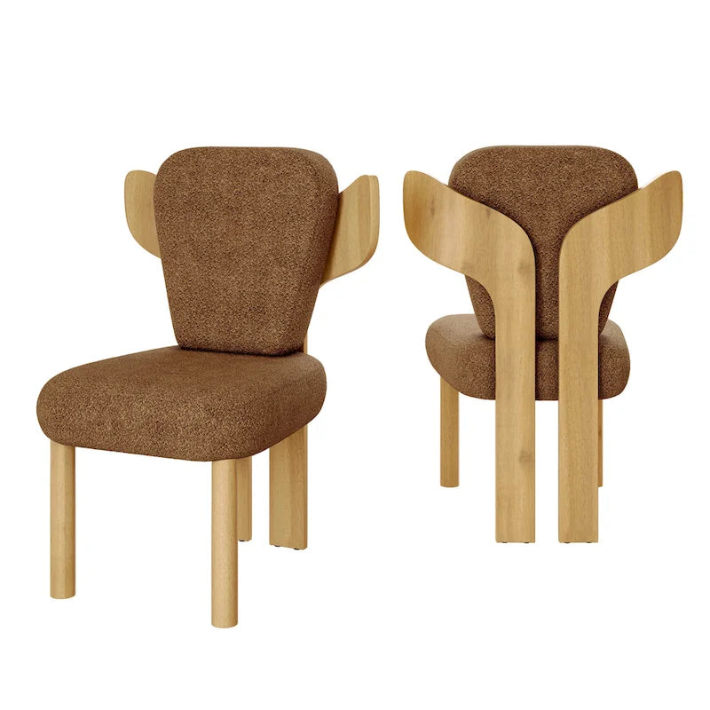 Chaise de salle à manger capitonnée en tissu peluche Wingback avec pieds en bois massif
