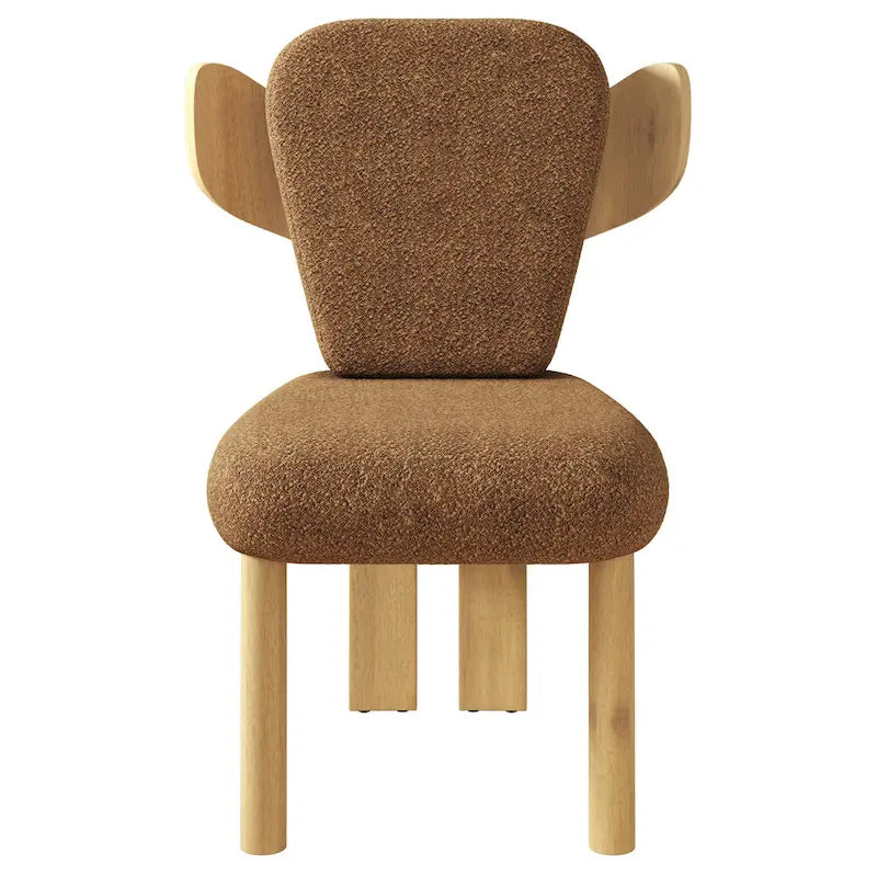 Chaise de salle à manger capitonnée en tissu peluche Wingback avec pieds en bois massif