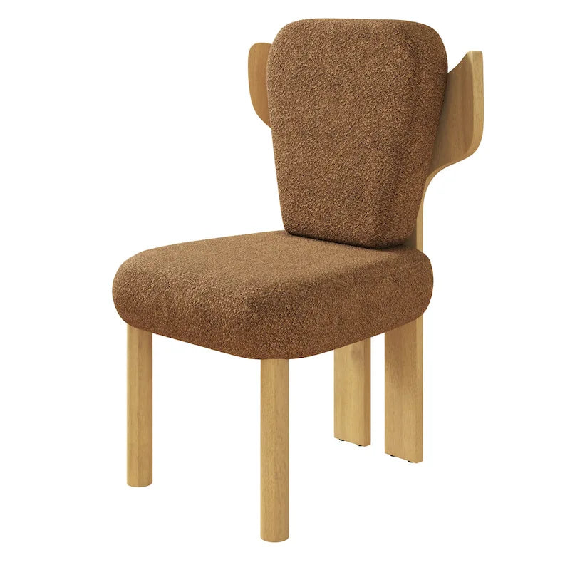Chaise de salle à manger capitonnée en tissu peluche Wingback avec pieds en bois massif
