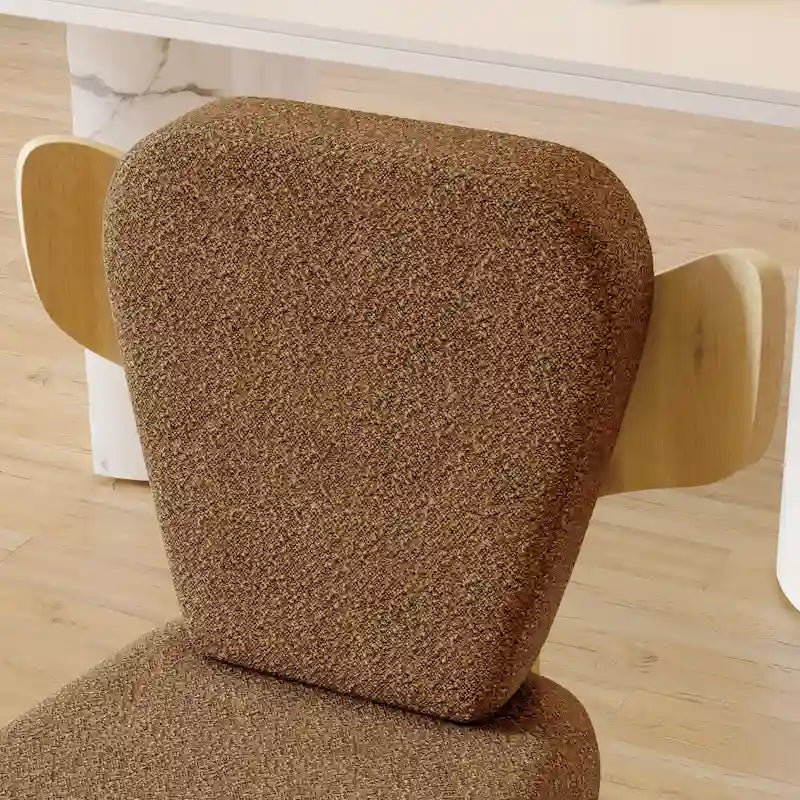 Chaise de salle à manger capitonnée en tissu peluche Wingback avec pieds en bois massif